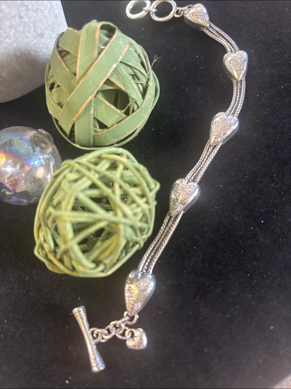 Brighton Silver Heart Link Bracelet with Sparkling Accents